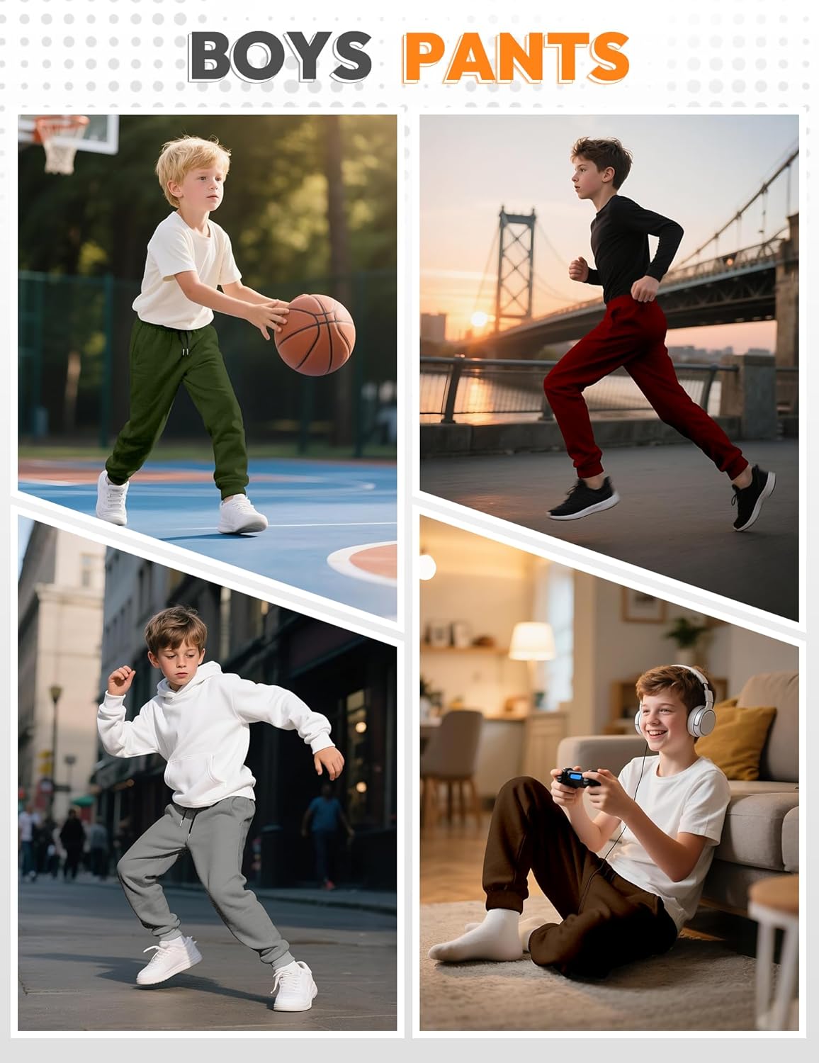 Boys Sweatpants Jogger Pants Soft Kids Sweat Athletic Pants with Pockets Drawstring Boys Workout Clothes Size 2-14 - Image 3