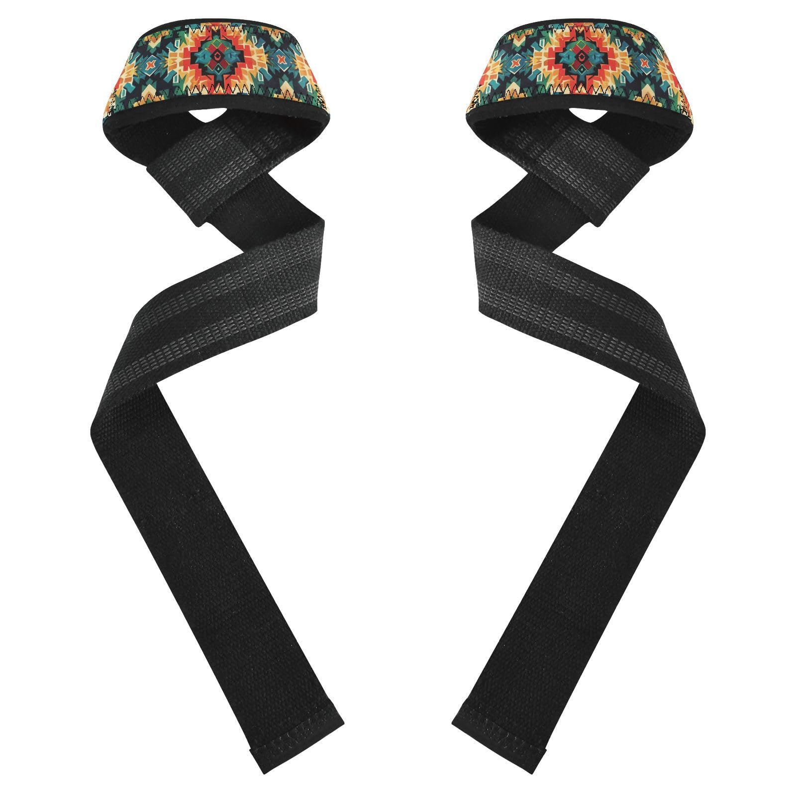 Nander Tribal Aztec Print Wrist Straps for Weightlifting,Lifting Straps with Neoprene Cushioned Wrist Padded and Anti-Skid Silicone for Strength Training,Bodybuilding,Deadlifting