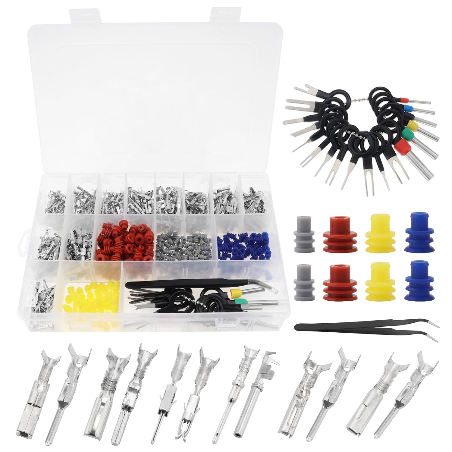 720 Pcs Car Electrical Wire Terminal Pins Connectors Kit, 1/1.5/1.8/2.2/2.8/3.5mm Male and Female Pin Connector Kit