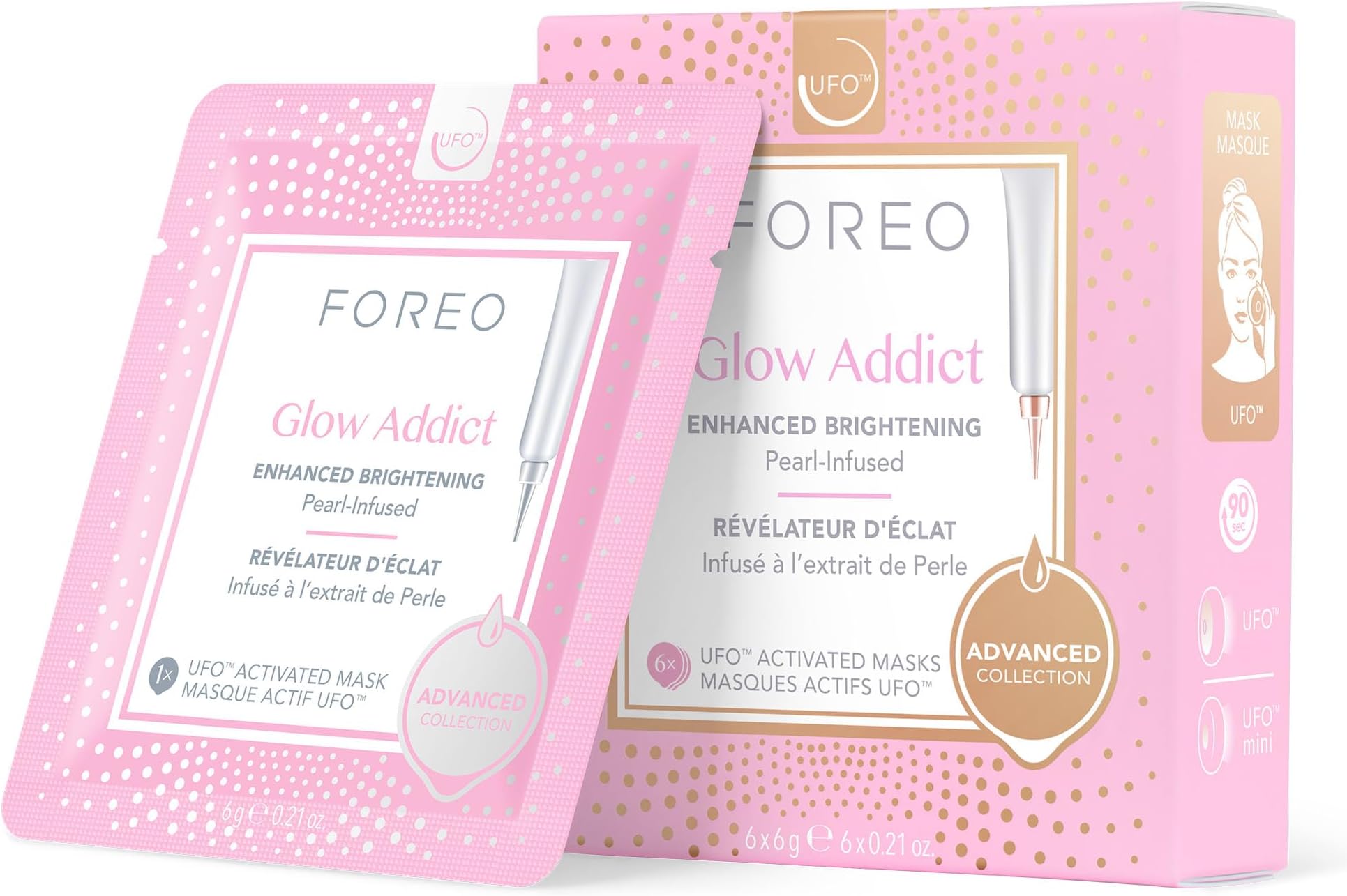 Glow Addict Advanced Collection 2.0 UFO-Activated Facial Mask - Hydrating Facial - Beauty & Personal Care - Vitamin C & Vitamin E - For All Skin Types & Dull Skin - Antiaging - 6 pcs in Pack