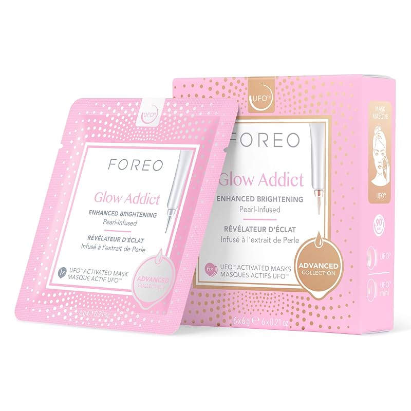 Máscara facial ativada para dispositivo UFO FOREO Glow Addict 2.0 com vitaminas C e E, pacote com 6 sachês