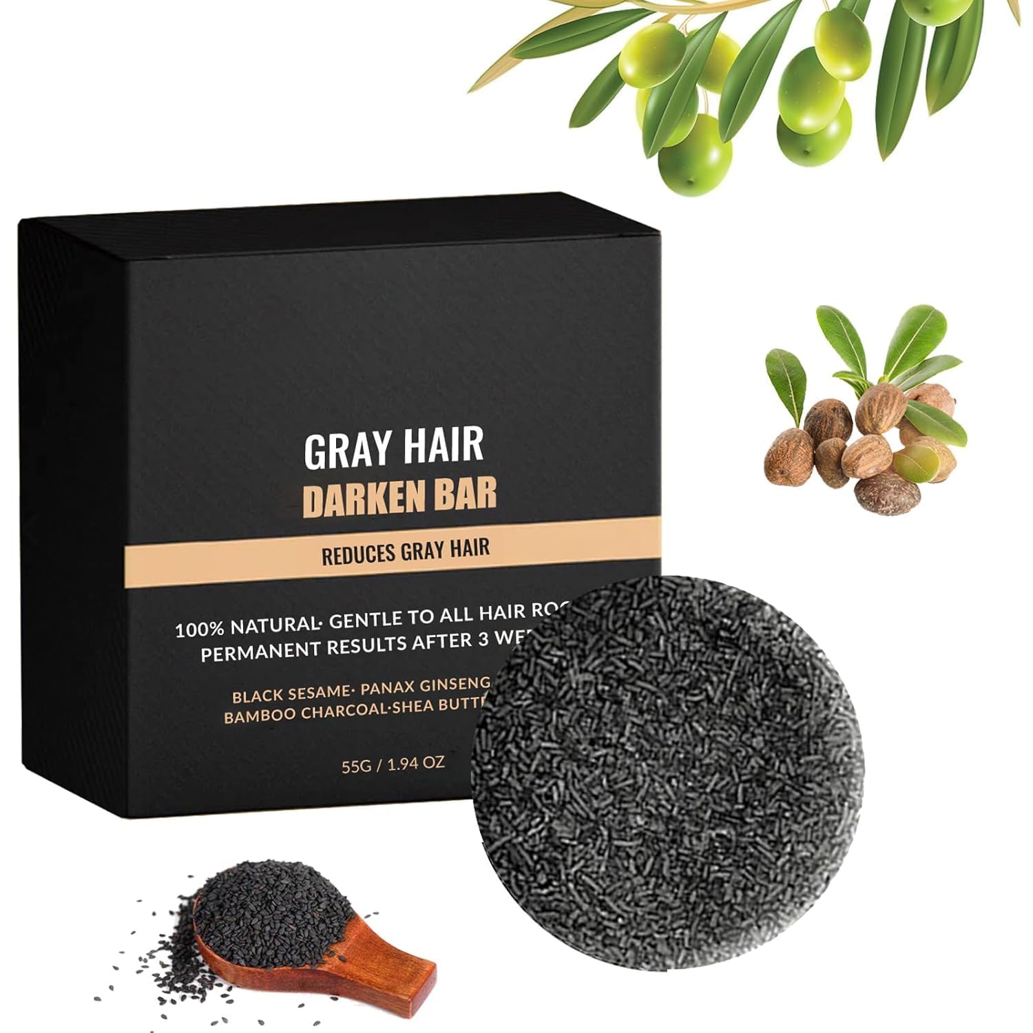 Solid Shampoo Bar, Black Soap Bar Shampoo, Grey Hair Shampoo for Grey White Hair, Beard Soap (1 Pack)