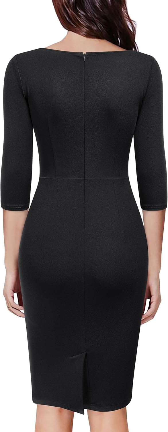 Miusol Women's Retro Ruffle Style 2/3 Sleeve Slim Work Pencil Dress - Image 2