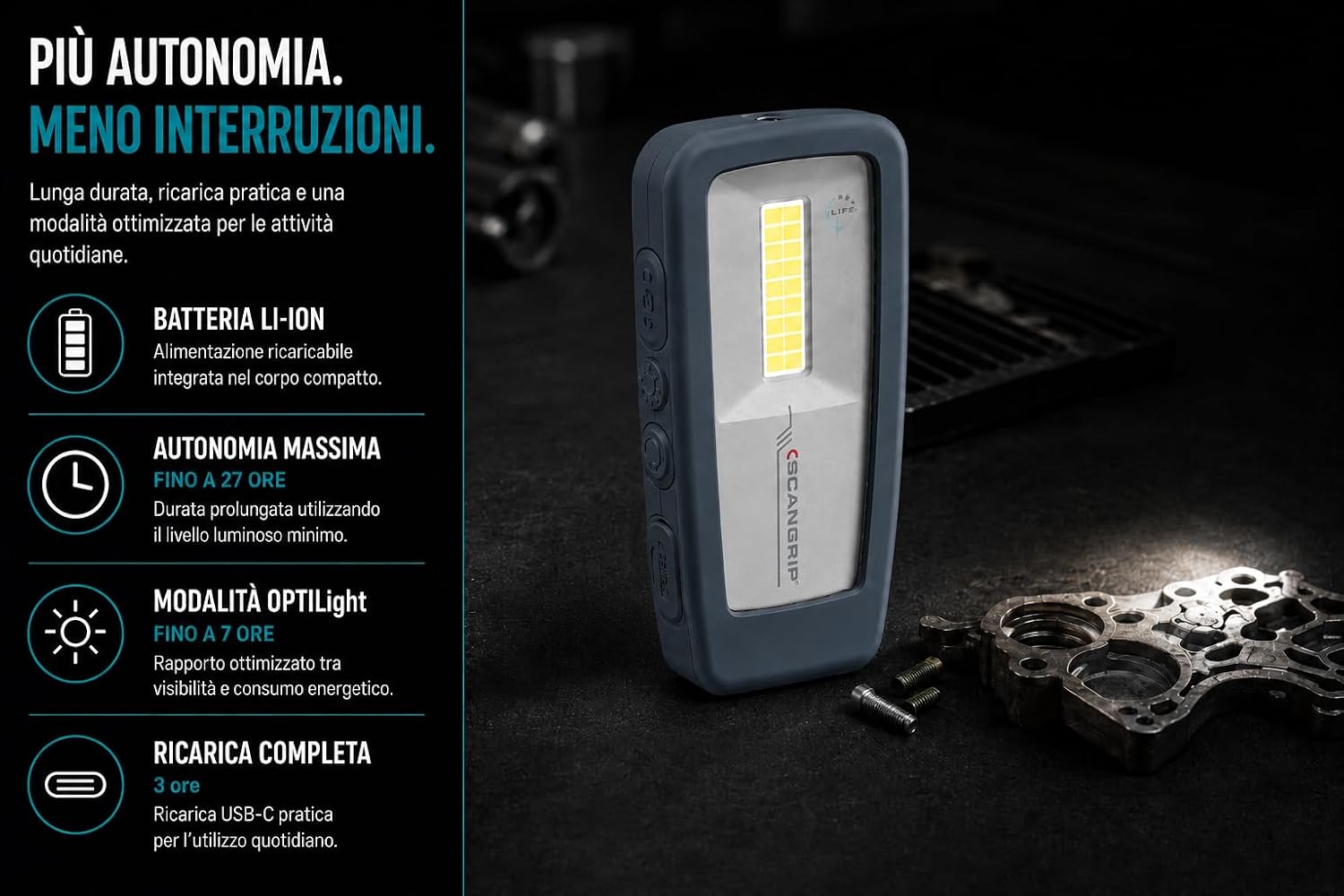 Scangrip Miniform for Life lampa LED do inspekcji przenośna i ładowana przez USB-C trwała i odporna na wodę i kurz
