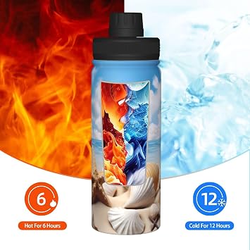 Beach with Bright Sky Water Bottle,18oz Sports Insulated Kettle for Cycling Gym Basketball Outdoor,Suitable as a Gift