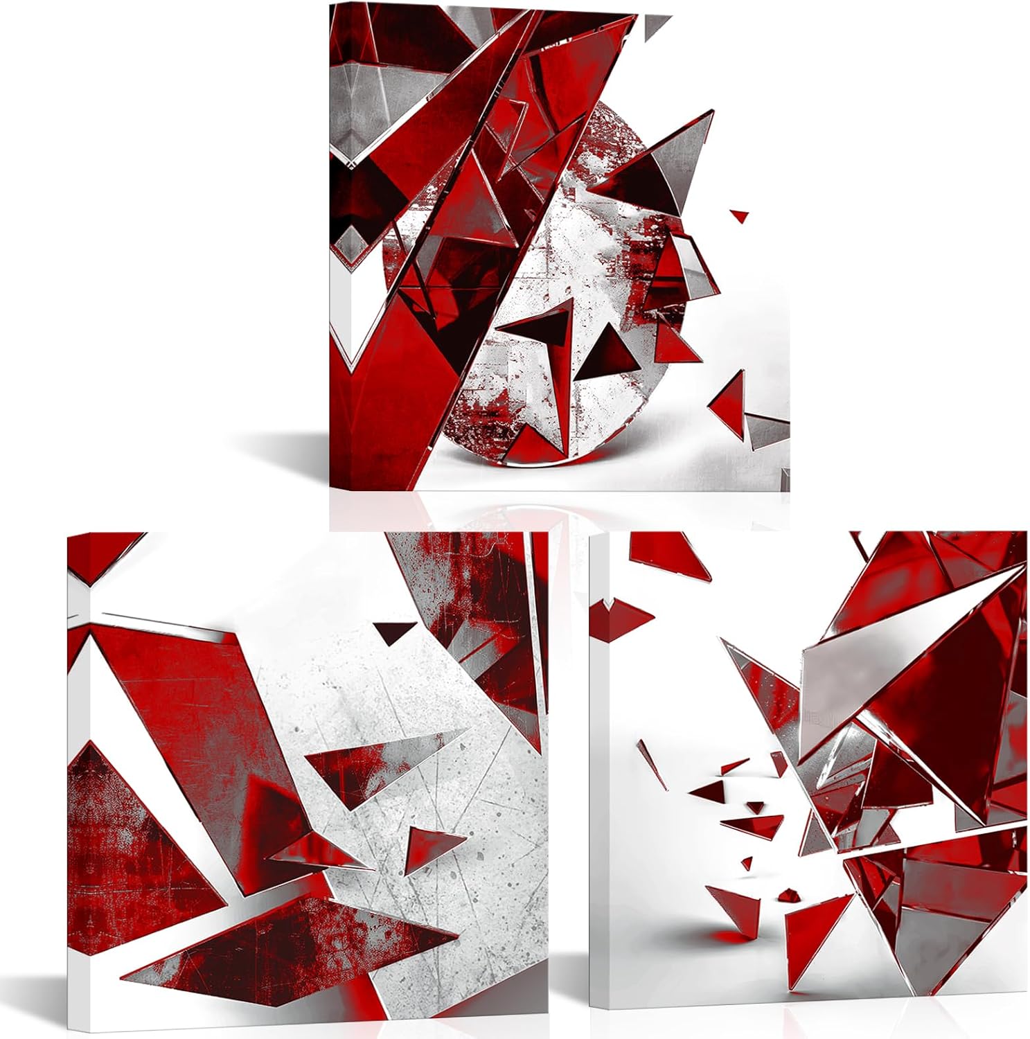 RyounoArt Red Bathroom Wall Decor Modern Red Abstract Art Wall Decor Geometric Pictures Framed 12 * 12 inch*3pcs
