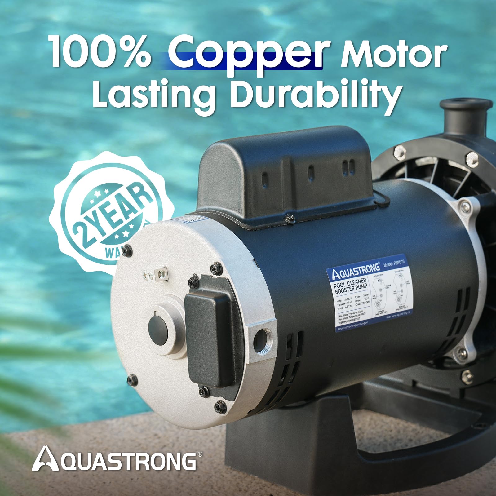 Aquastrong Bomba de refuerzo de piscina, 3/4 HP, doble voltaje 115 V/230 V, motor de cobre puro, compatible con limpiadores de piscina de lado de presión Vac-Sweep 280, 380, 3900