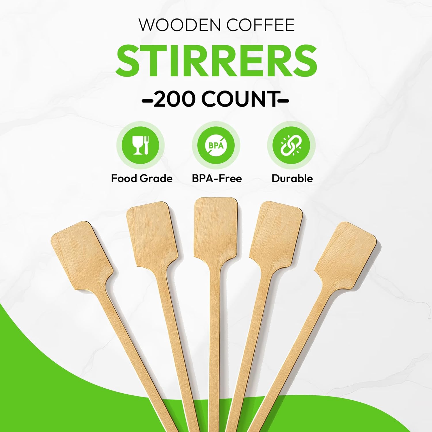 6.25" Wooden Coffee Stirrers with Square Heads – Customizable Stir Sticks with Logo or Text | Eco-Friendly Drink Stirrers for Coffee, Tea, Beverages & Events (6.25" - Pack of 200)