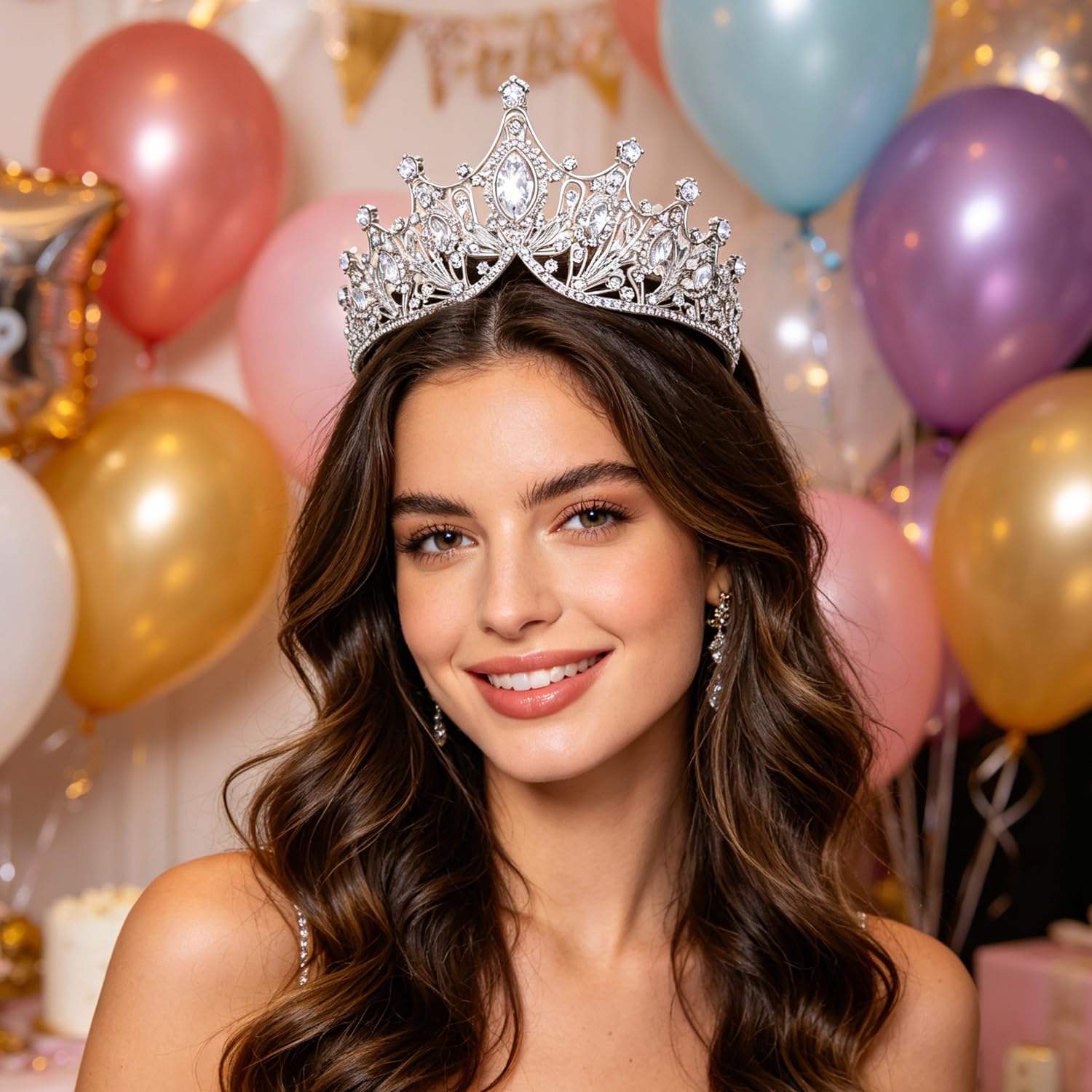 Zooma Tiara de cristal para novia, tiara de princesa, diadema de boda, para bodas, bailes, concursos, fiestas, cumpleaños, aleación, cristal y diamantes de imitación