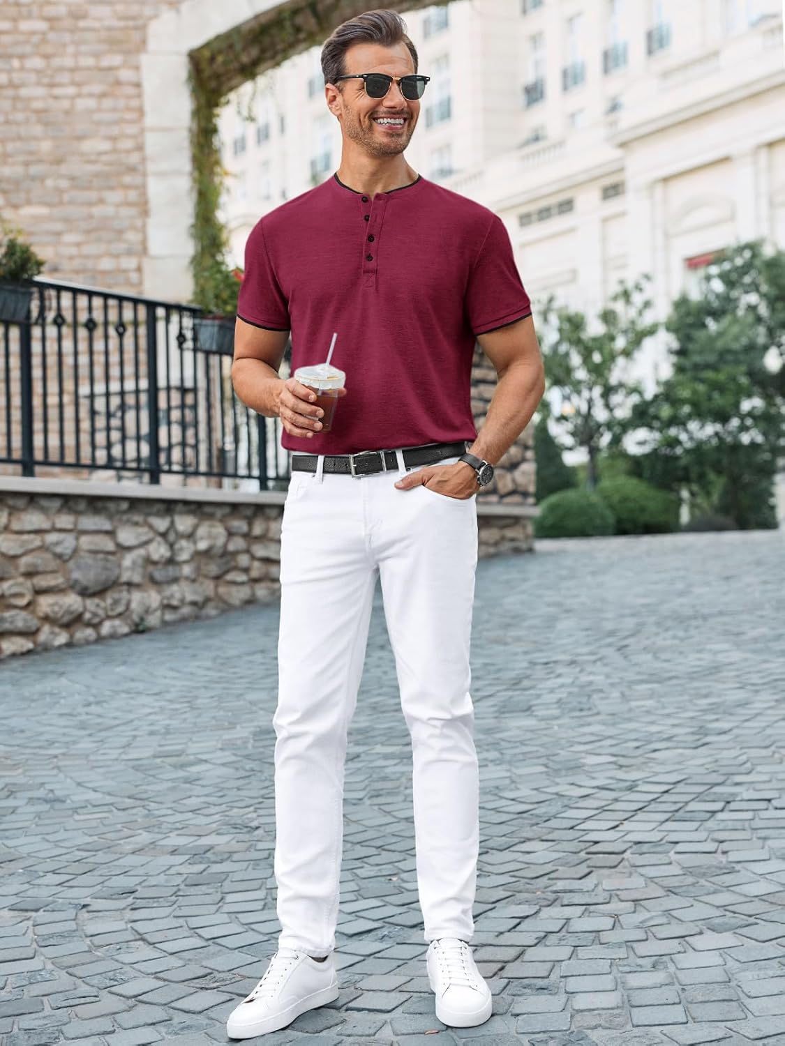 Runcati Mens Henley Shirts Short Sleeve Casual Polo Shirts Summer Business Workout Golf T- Shirts