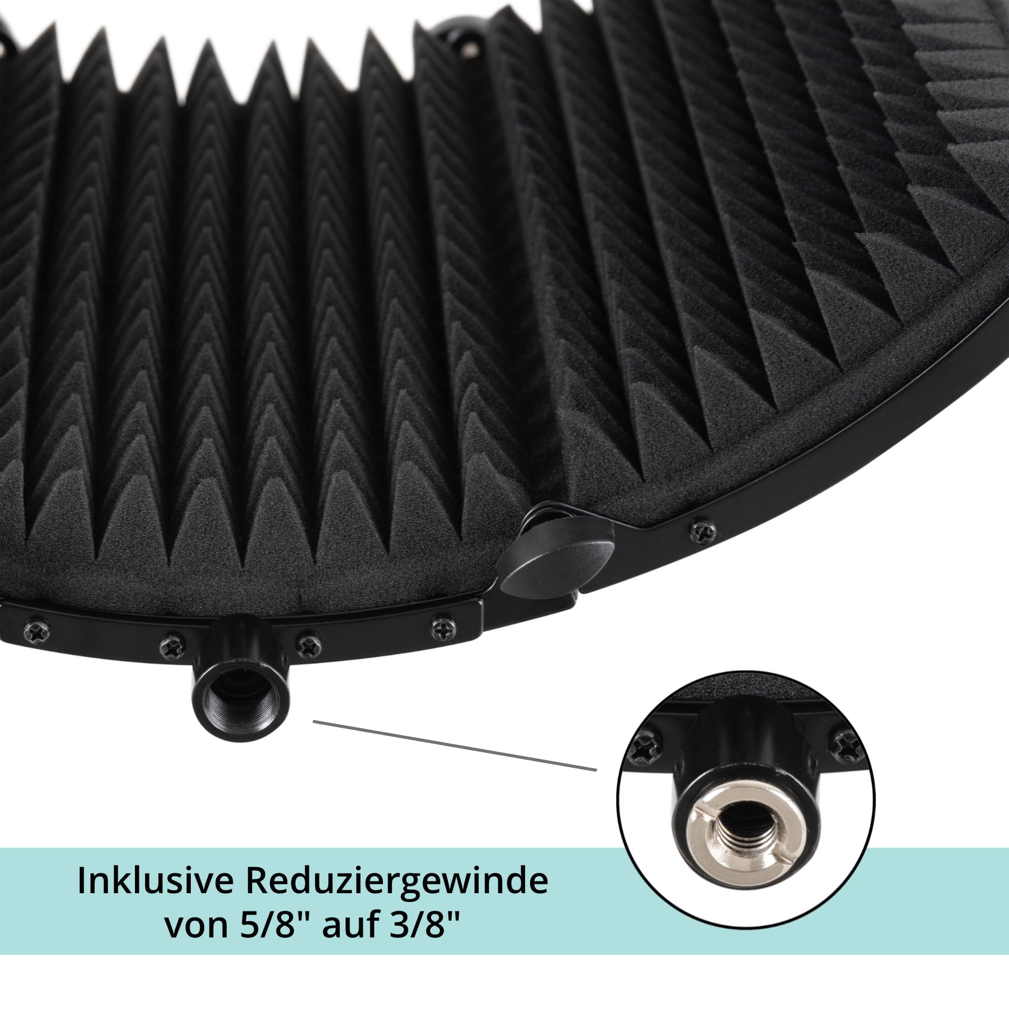 Pronomic MP-80F Micscreen Schwarz, Portabler Absorber und Diffusor | 5/8" Gewinde (plus Reduziergewinde auf 3/8"), 2 Klappgelenke mit Feststellschrauben, Absorber Breite: bis zu 40 cm, 5 cm