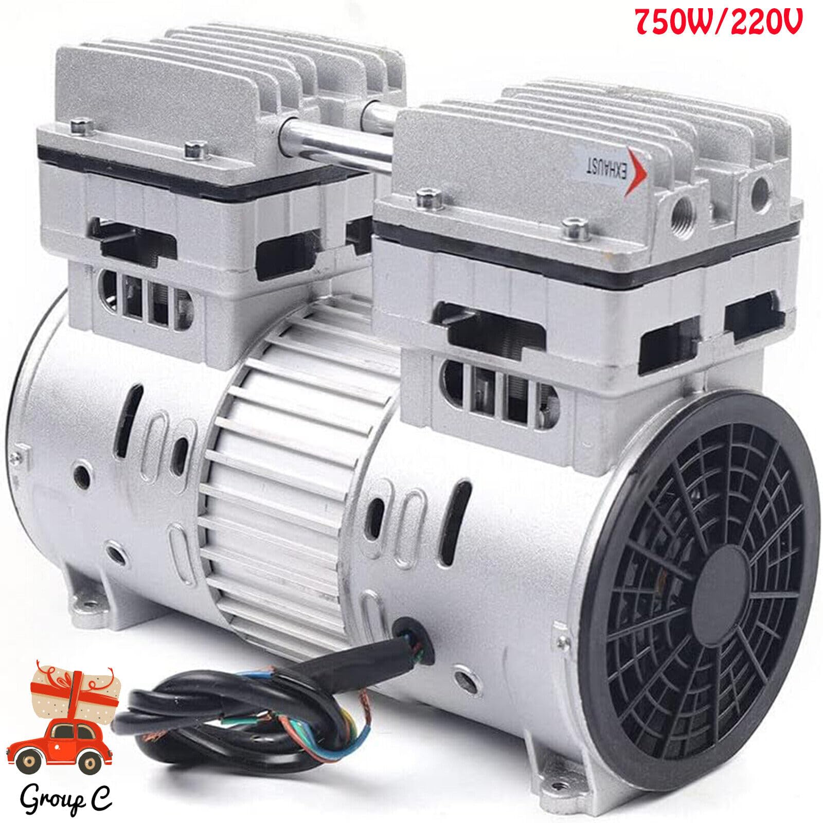 Sprężarka bezolejowa agregat 750 W 220 V kompresor sprężonego powietrza, cichy, 69 dB, bezolejowy, kompresor, maks. 8 bar, wydajność dostawy 145 l/min