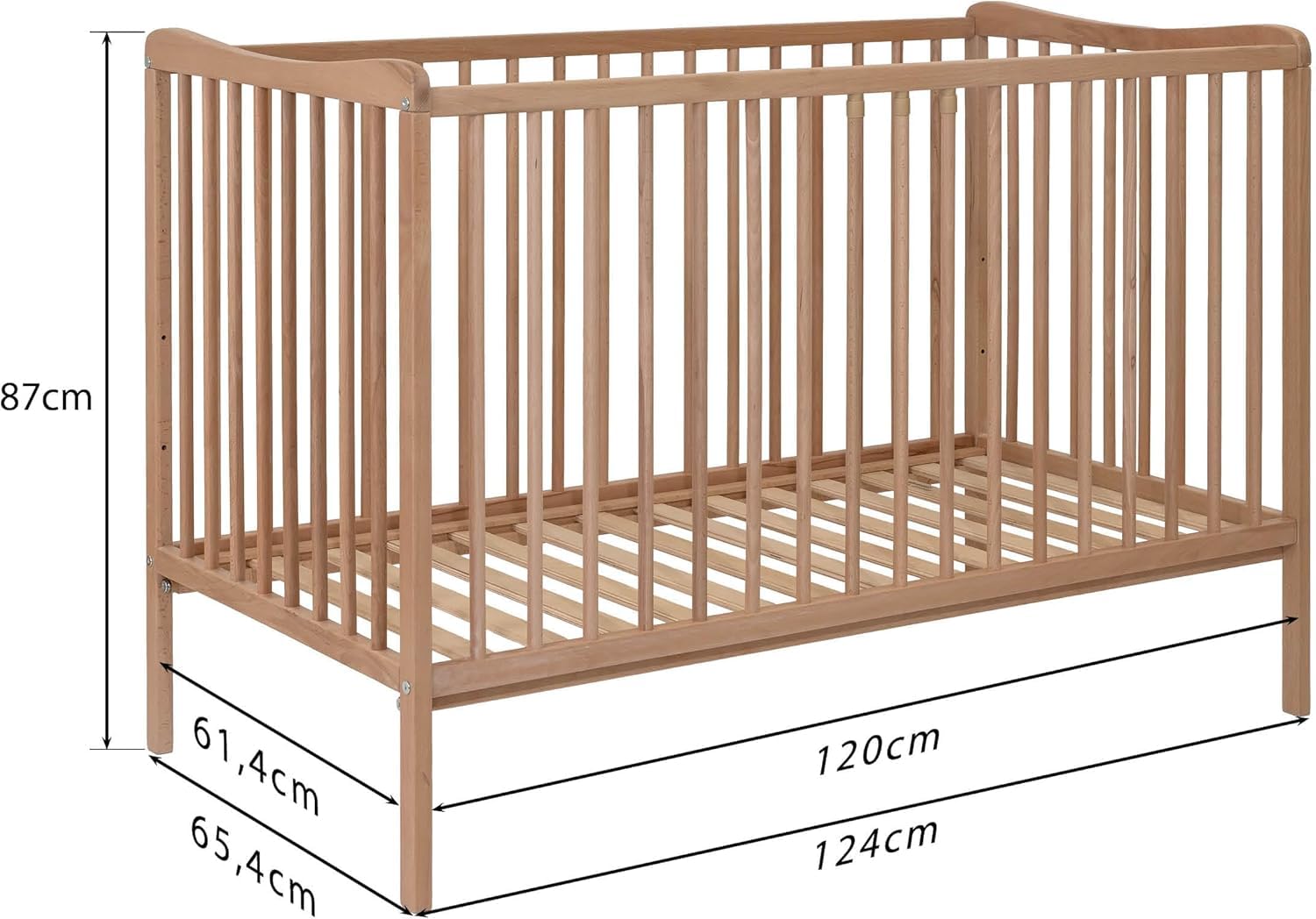 Lit bébé Sasha 120x60 cm Bois de hêtre Transformable lit Junior barrière sécurité 3 positions