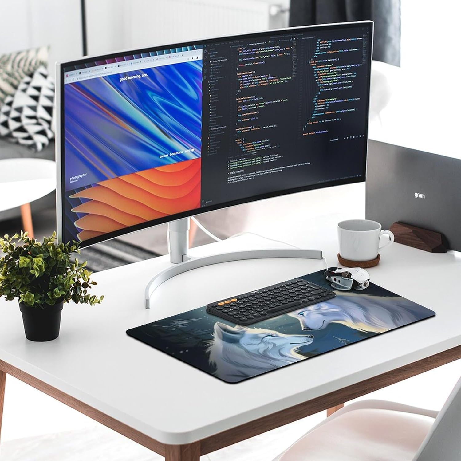 Gaming Mouse Pad Large Mousepad White Wolf Animals Moon Fantasy Desk Mat Big Mousepad Extended Keyboard Computer Pad Office Desk Organizers and Accessories 40X75cm, Style