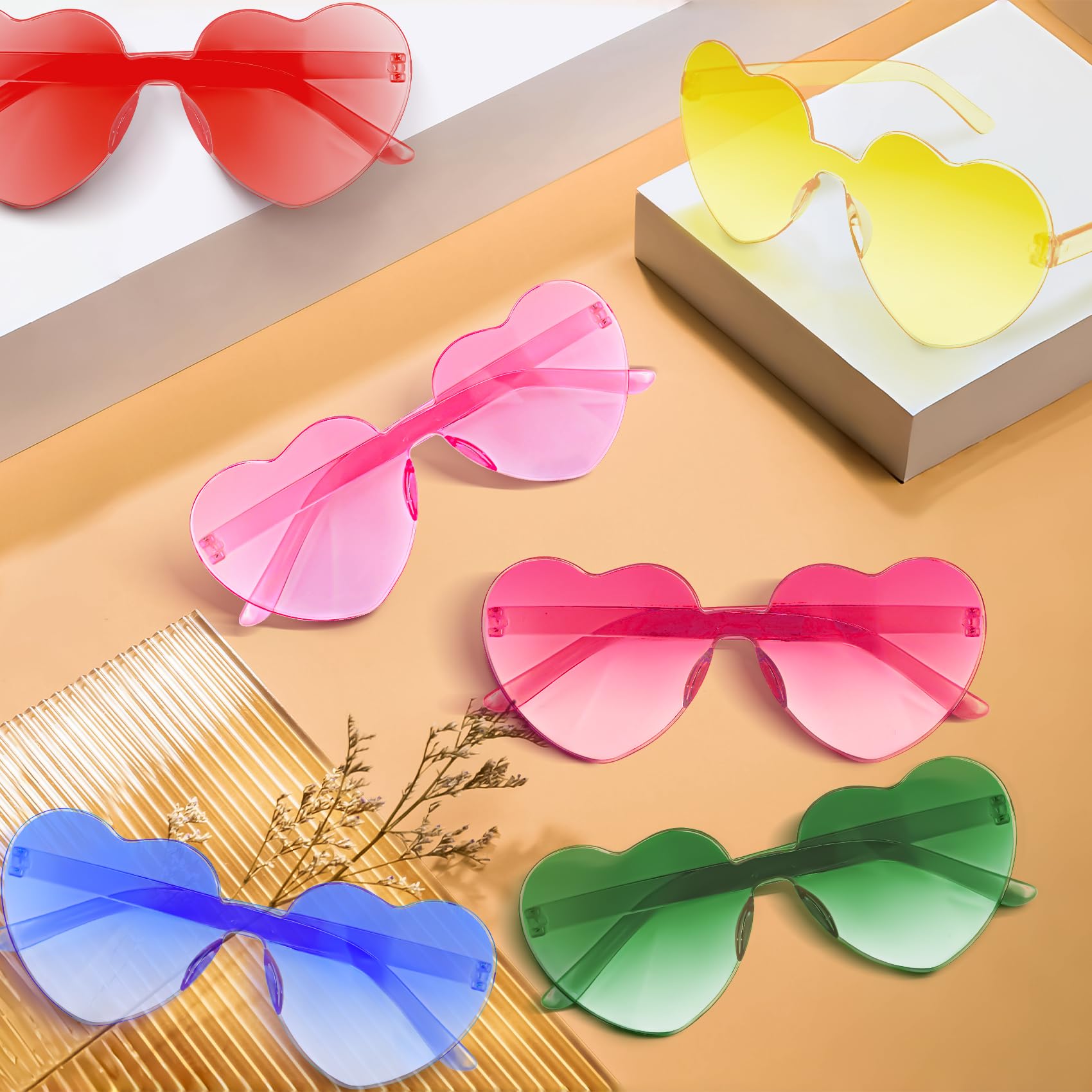 OGOBVCK a forma di cuore gli occhiali da sole di moda rimless lenti donne ragazza gradiente occhiali colorati (PinkGrey