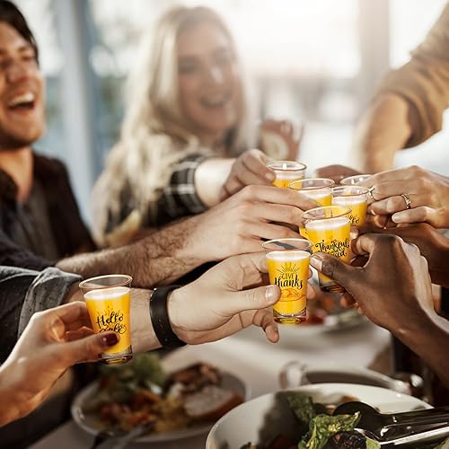 Miniatura 7 de Dandat 24 vasos de chupito de Hello Fall a granel con base pesada de 1.2 onzas, vasos reutilizables de acrílico de hoja de arce de otoño, vasos de