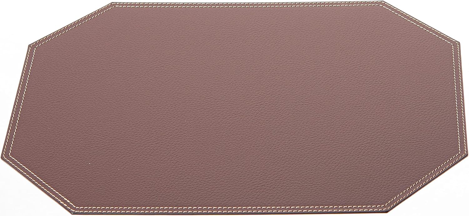 Nikalaz Set of Small Brown Octagon Placemats and Coasters, 4 Table Mats and 4 Coasters, 15.75'' x 11.81'' and 3.94'' x 3.94'', Recycled Leather, Dining Table decor Made in Europe