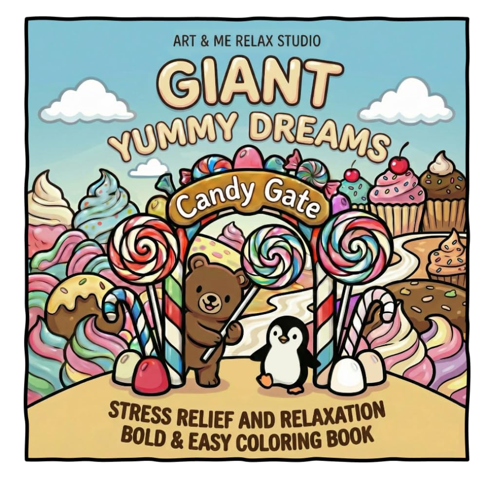 Stress Relief Coloring Book Giant Yummy Dreams: Bold & Easy Designs for Adults, Kids, Teens and Seniors for Relaxation Featuring Animals, Fruits, Foods, Desserts, Flowers, Cute Things and Many More.