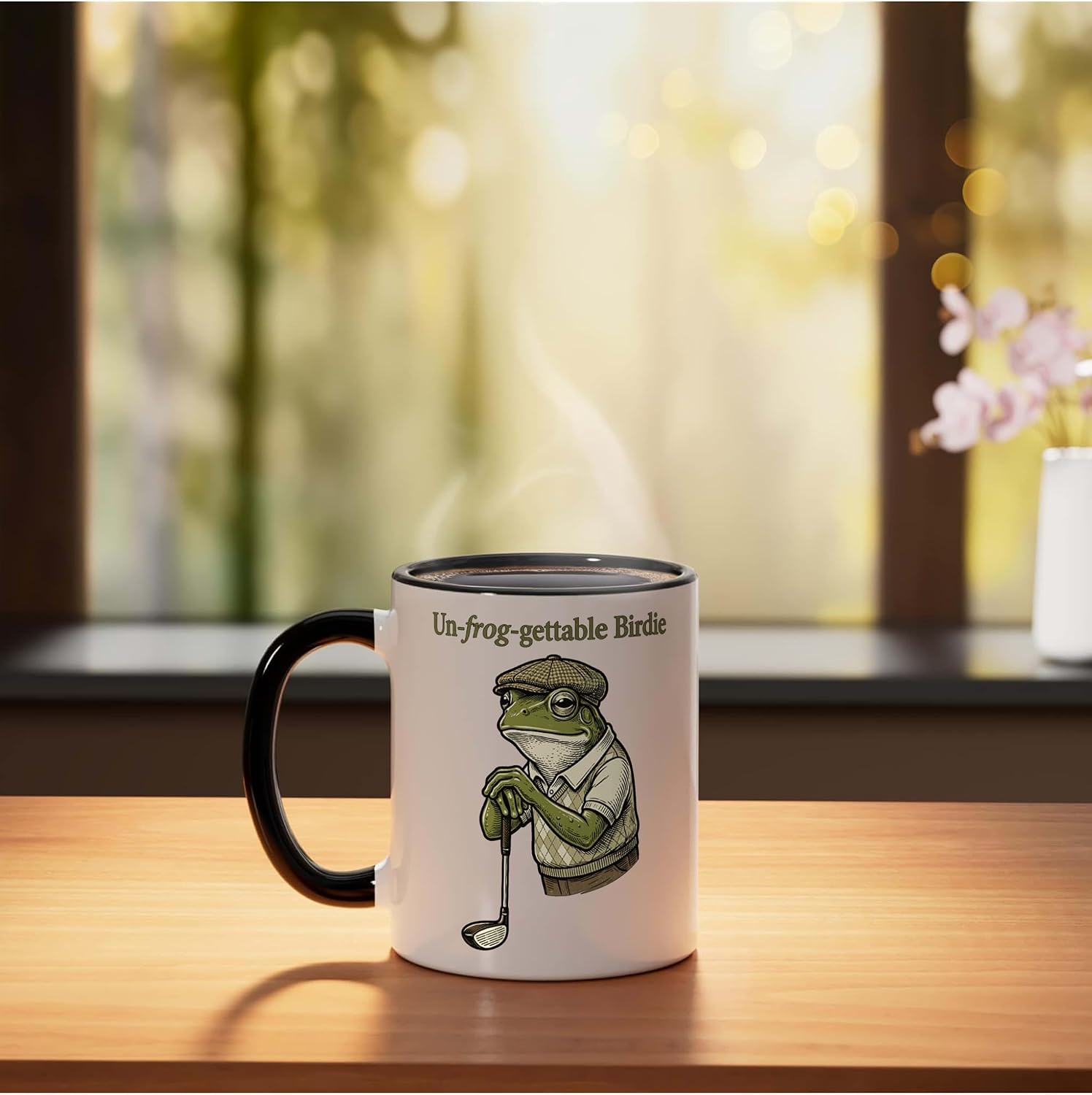 Un-frog-gettable Birdie Golf Frog Golfer Fairway Humor Ceramic Mug, Black/White, 11oz image 3