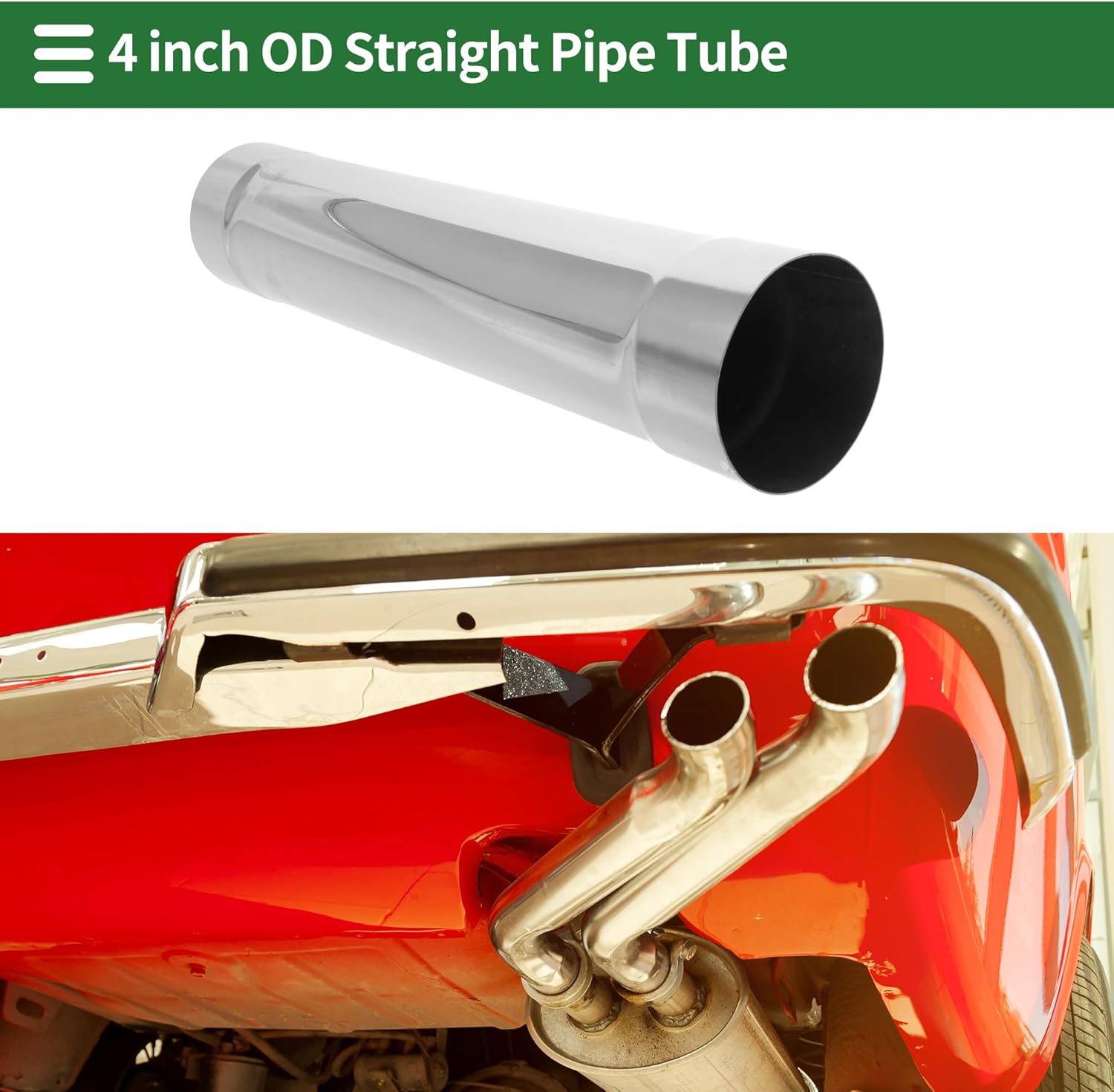 Motoforti 4" OD Straight Exhaust Pipe Tube T304 Stainless Steel Car Tubing Piping 17" Length Double Expand-on Ends Surface Polishing Silver Tone