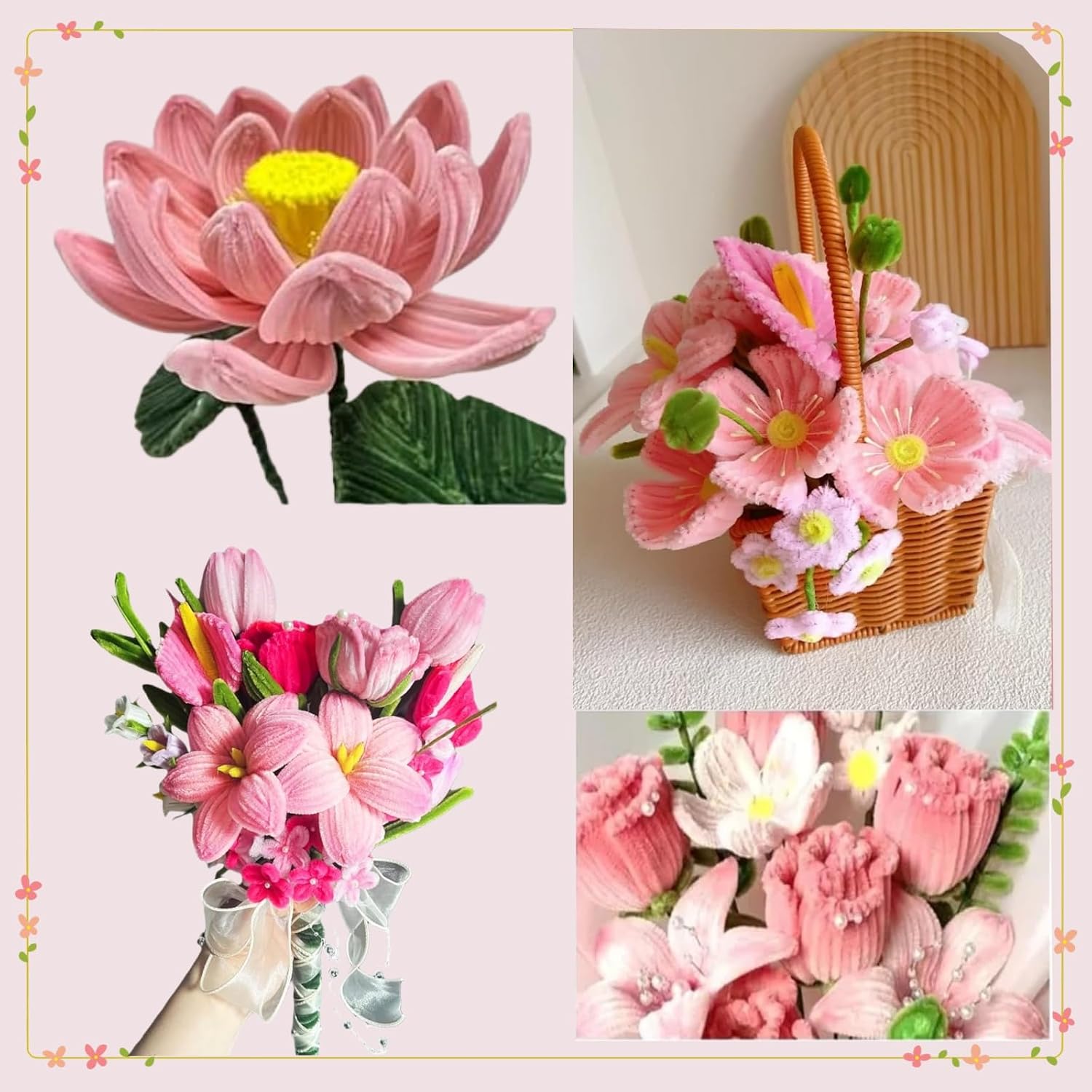 Pipe Cleaners 200 Pcs, Hot Pink & Rose Pink Chenille Stems for Crafts, Thick Fluffy Pipe Cleaners for DIY Flowers, Animals & Decorations, Art Supplies (12" x 0.24")