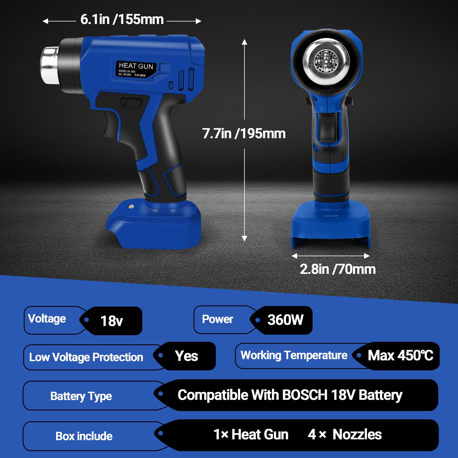 Accu heteluchtpistool voor Makita 18V, 50°C-550°C instelbaar Accu heteluchtpistool voor Makita 18V, 50°C-550°C instelbaar