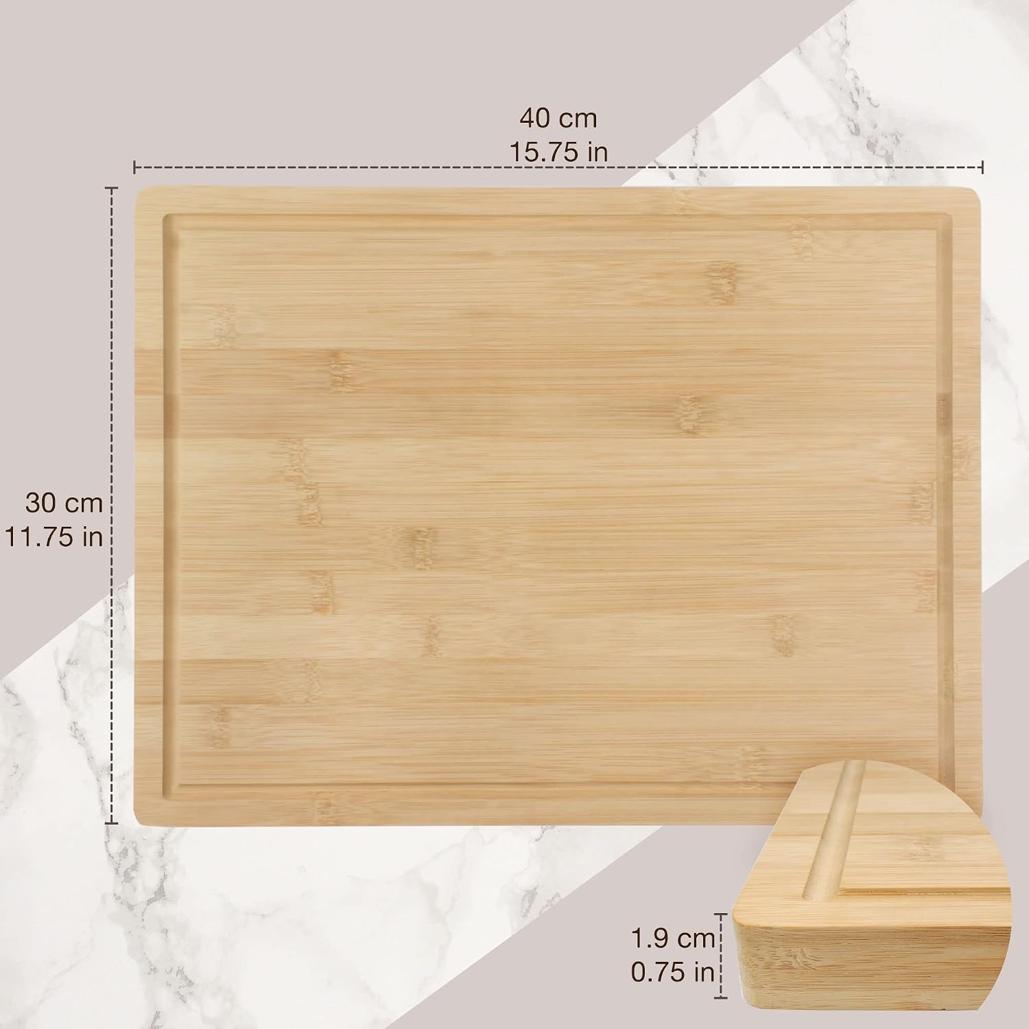 BambooMN Bamboo Cutting Board - 15.75" x 11.75" x 0.75" - Grooved - 1 Unit