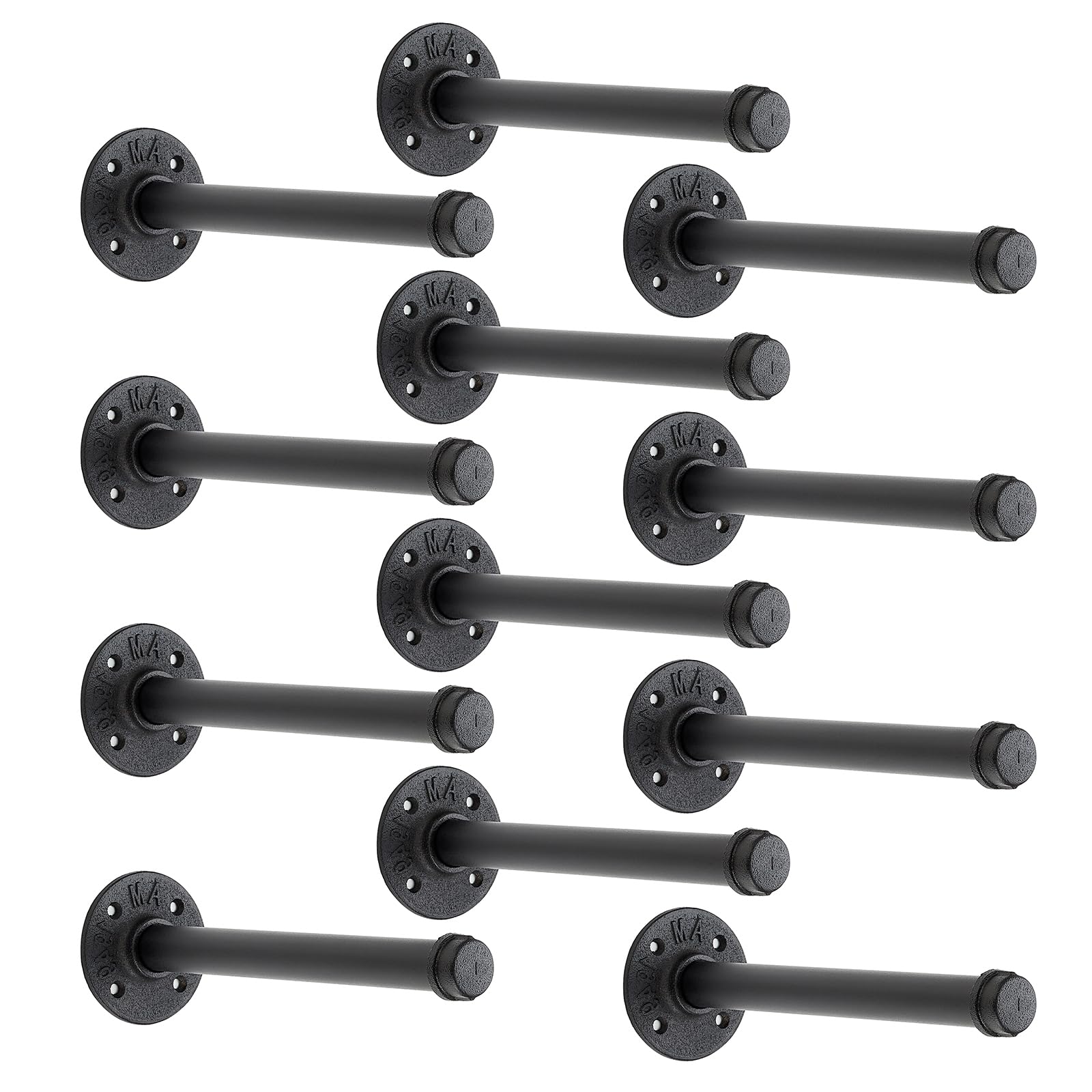 Perchero flotante de tubo industrial negro de 10 pulgadas montado en la pared, perchero resistente para colgar ropa, barra colgante multiusos para almacenamiento en armario, paquete de 12