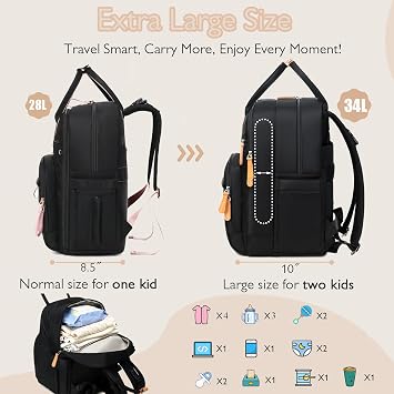 LORADI 18 Pockets Large Diaper Bag Backpack, Baby Shower Essentials | Stroller Clips, Luggage Sleeve for Travel, 4 Insulated Pockets,Water-resistant, Easy to Clean, Durable