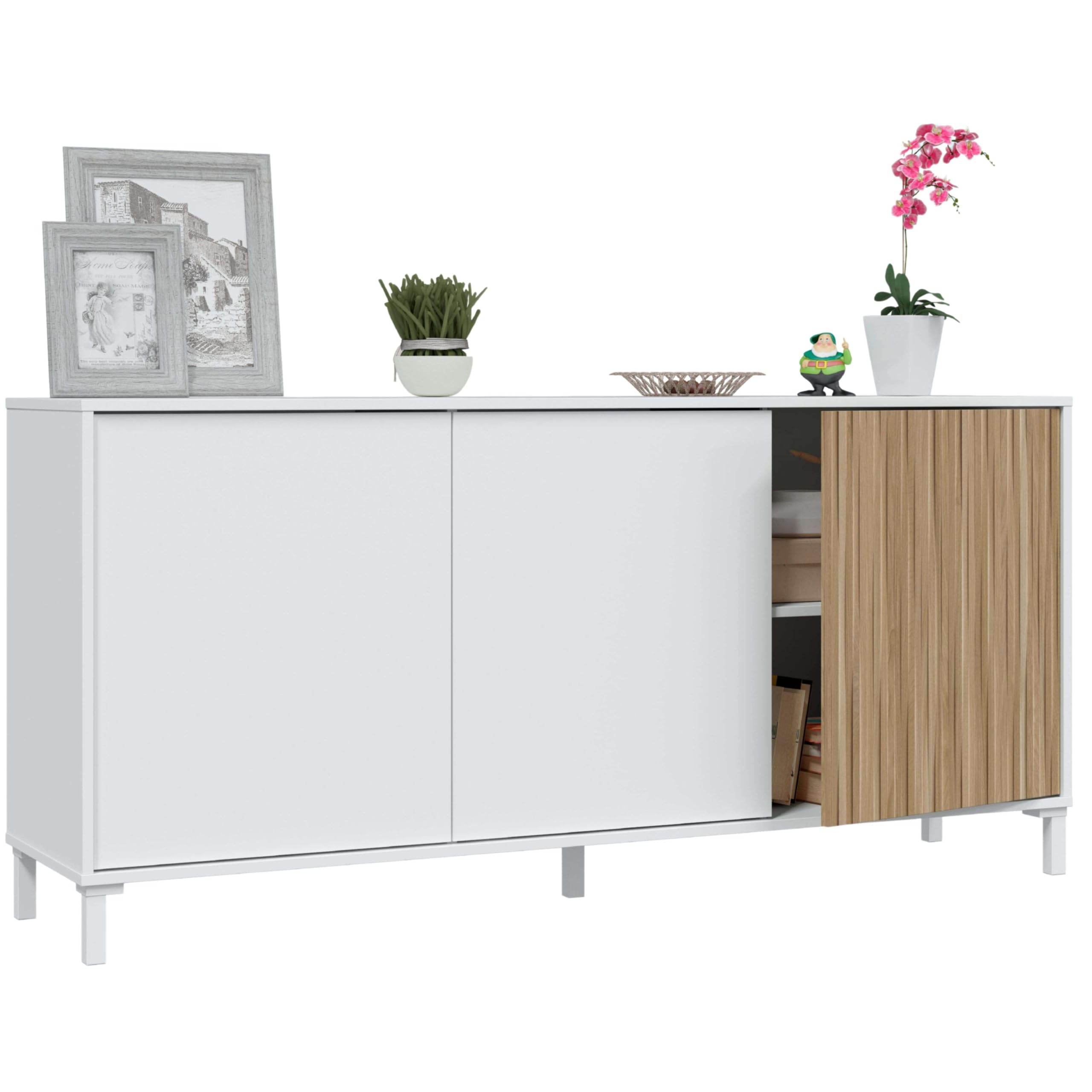 Habitdesign Aparador para Salón Ethna Blanco Artik Y Natur Estilo Moderno 154x74x40 Cm