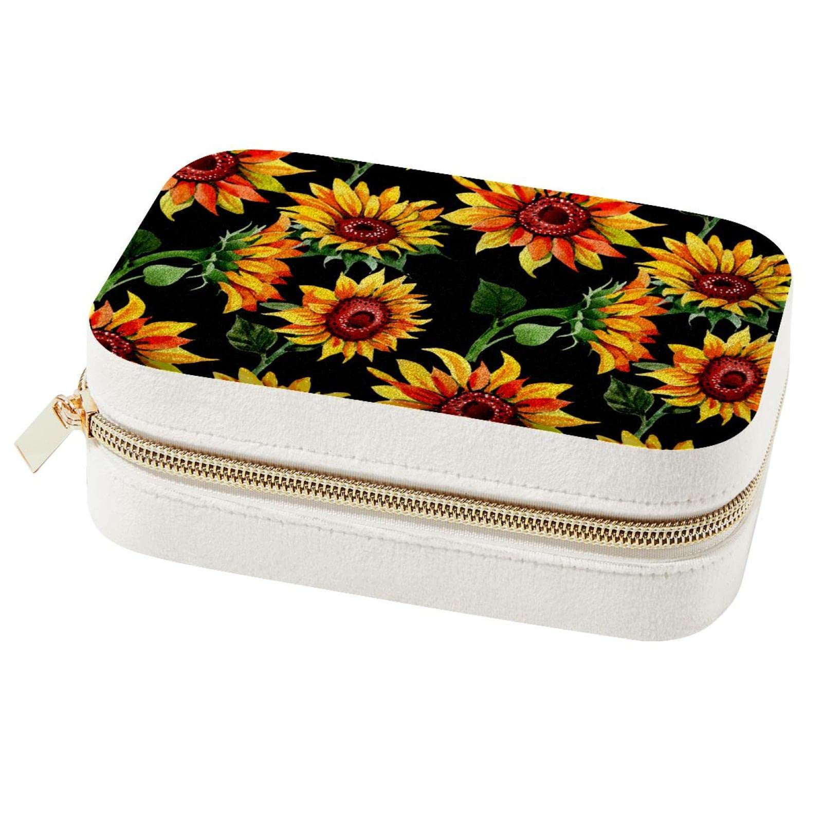 Boîte à bijoux de voyage tournesol sauvage compacte en velours