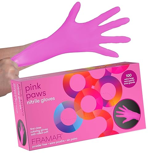 FRAMAR Pink Gloves Disposable Latex Free XL – Pink Nitrile Gloves xl, Nitrile Disposable Glove, Powder Free, For Hair Dye, Salon, Cleaning, Tattoo, Food Prep, Extra Durable – 100 Pack - X-Large