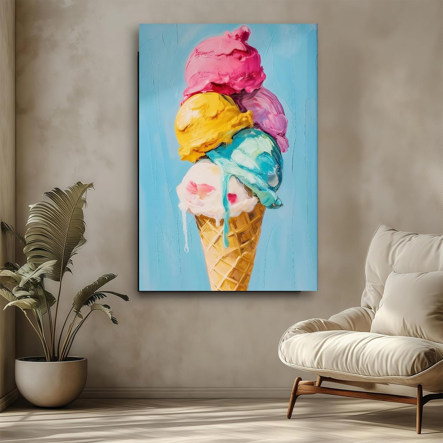 Colorful Kitchen Wall Art, Ice Cream Canvas, Ice Cream Framed Poster, Kitchen Wall Decor Gifts Ready To Hang (Framed,24×36 inch)