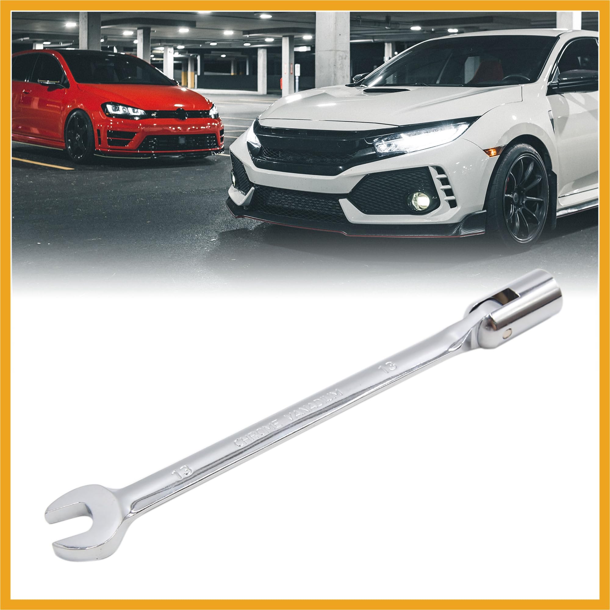 Partuto 13mm Swivel Head Combination Socket Spanner Wrench Car Repair Tool Replacement, Silver Tone, 21X2X2 - Image 2