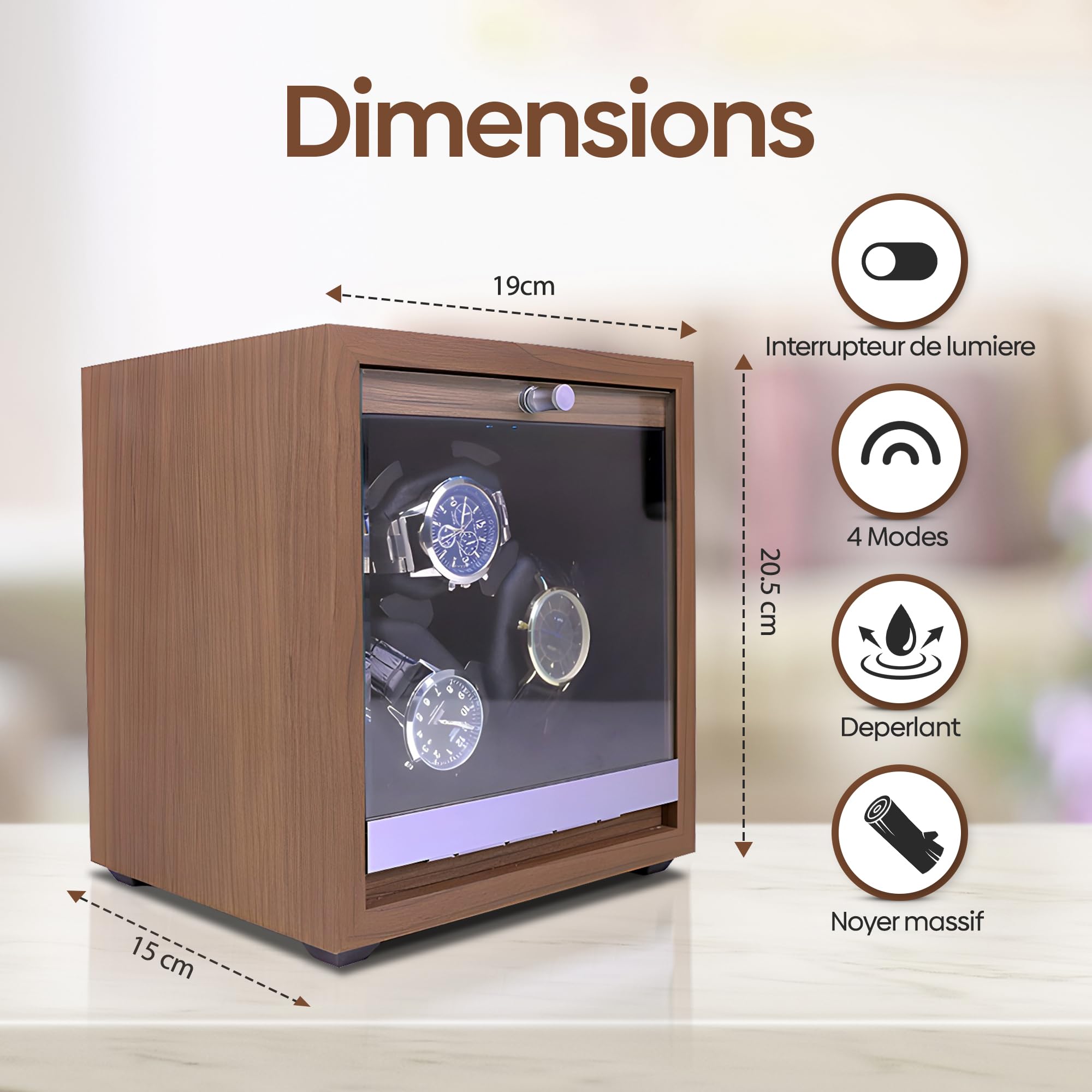 Olvy Remontoir pour 3 Montres, Boîte Watchwinder, Moteur extrêmement Silencieux, Coussin de Montre Flexible, Montre Winder, Watch Winder Automatique