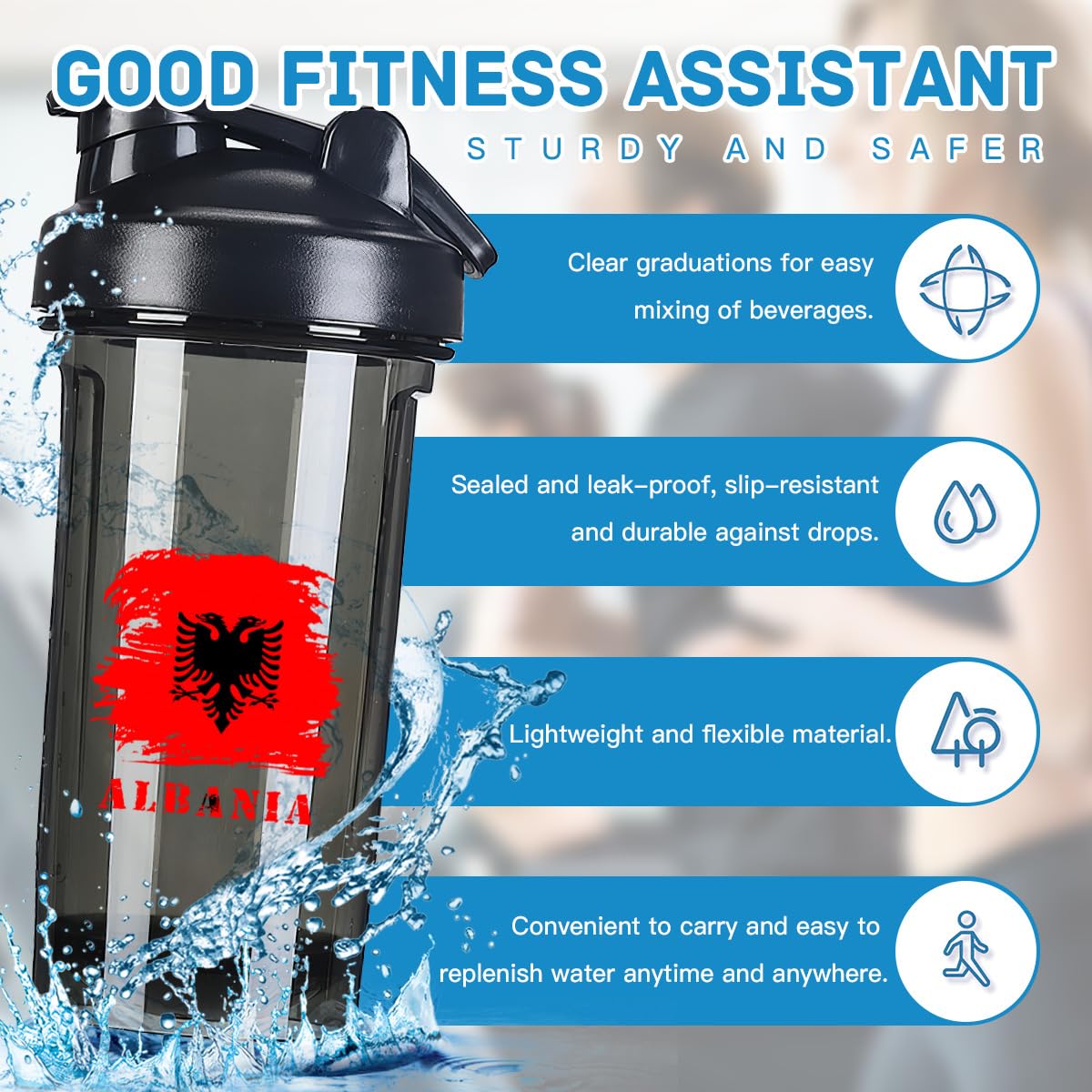 Vintage Albania Albanian Flag 18 Ounce Shaker Cup,Fashion Theme Pattern Shaker Bottle Leak-proof Workout Shake Bottles 500ML/18 oz Perfect for Pre Workout
