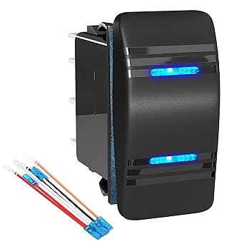 Momentary Rocker Switch Waterproof (ON)-Off-(ON) 3 Position Rocker Switch 12V 20A DPDT 7 Pin Blue LED Boat Switch Toggle for Automotive Car UTV ATV with Jumper Wire