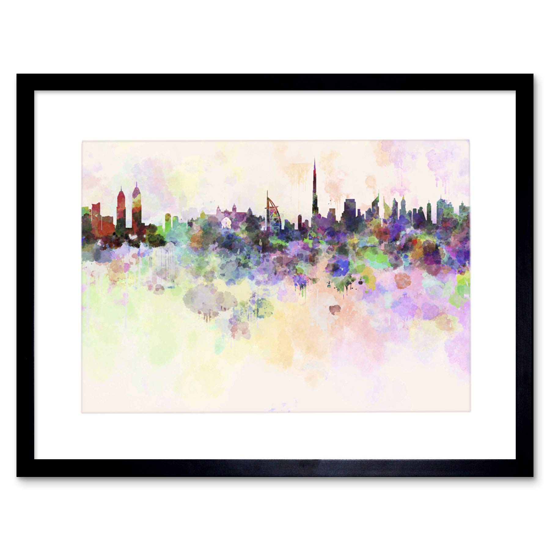 Wee Blue Coo Painting Cityscape Dubai Uae Paint Splash Skyline Picture Framed Wall Art Print