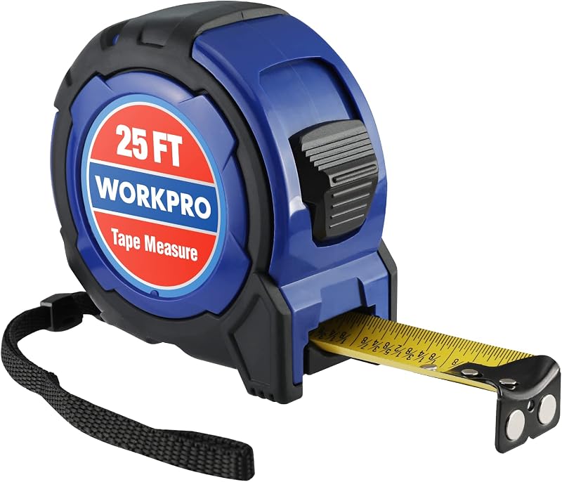 25FT Tape Measure, 1/8 Fractions Easy Read Measuring Tape | Retractable Nylon Coating Measurement Tape Accuracy 1/32, Magnetic Hook, Belt Clip, Rubber Protective Casing