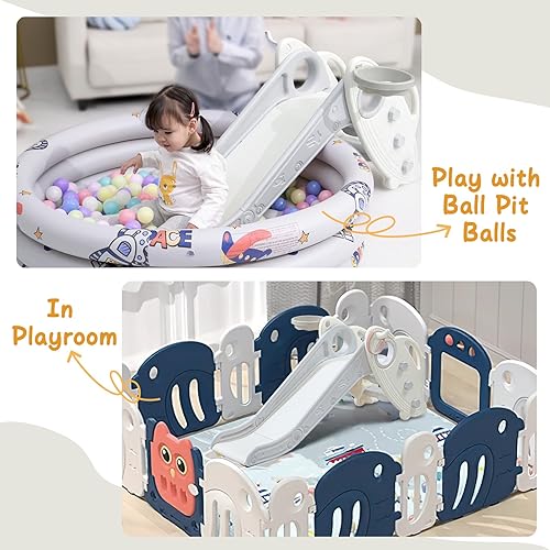 Miniatura 3 de Onasti Tobogán infantil para niños pequeños de 1 a 3 años de edad, tobogán de plástico para interiores y exteriores, juego independiente con aro de