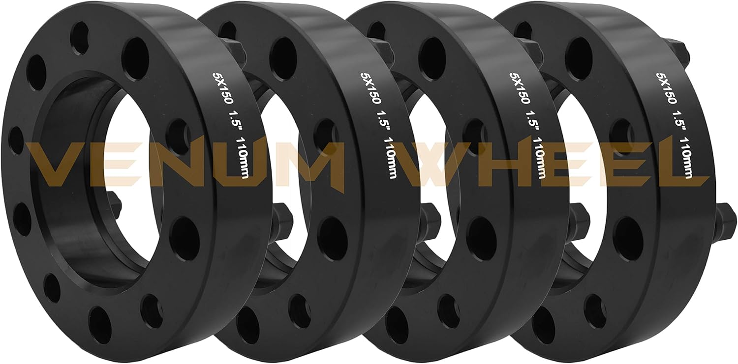 Venum wheel accessories 4 Pc 5x150 Black Hub Centric Adapters 1.5" Thick M14x1.5 Studs & Lug Nuts Works with 2007-2019 Toyota Tundra Sequoia Land Cruiser Bolt On Kit