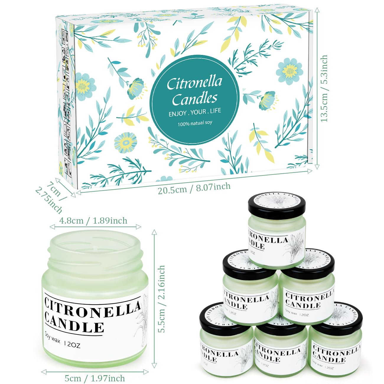 Candele alla citronella per esterni, cera di soia naturale, 6 pezzi, 200 ore