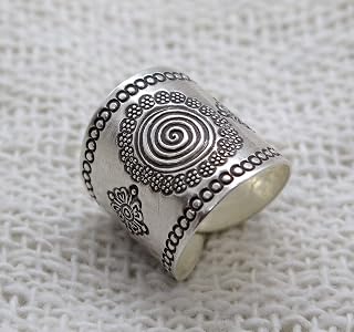 Handmade 95% Pure Sterling Silver Mandala Ring - Adjustable Boho Tribal Sun Cuff, Sizes 5-12, Thumb Ring Fit