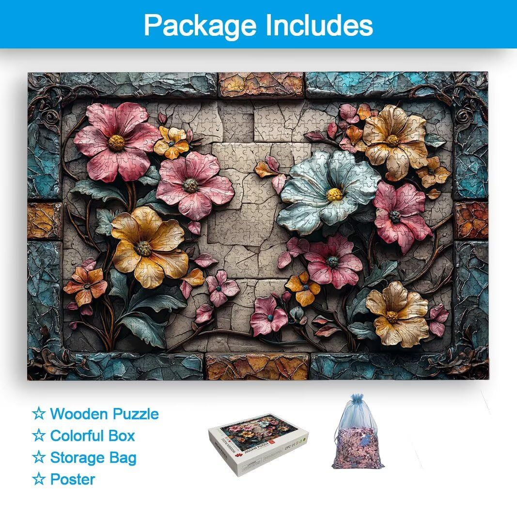 Puzzle 1000 Piezas, Puzzle Flor de Madera para Adultos, Regalos -2518