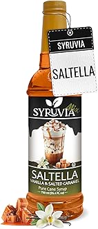 Syruvia Coffee Syrup, SALTELLA Syrup, Vanilla Salted Caramel Flavored Syrup for Drinks, Lattes, and Desserts – 25.4 fl oz,