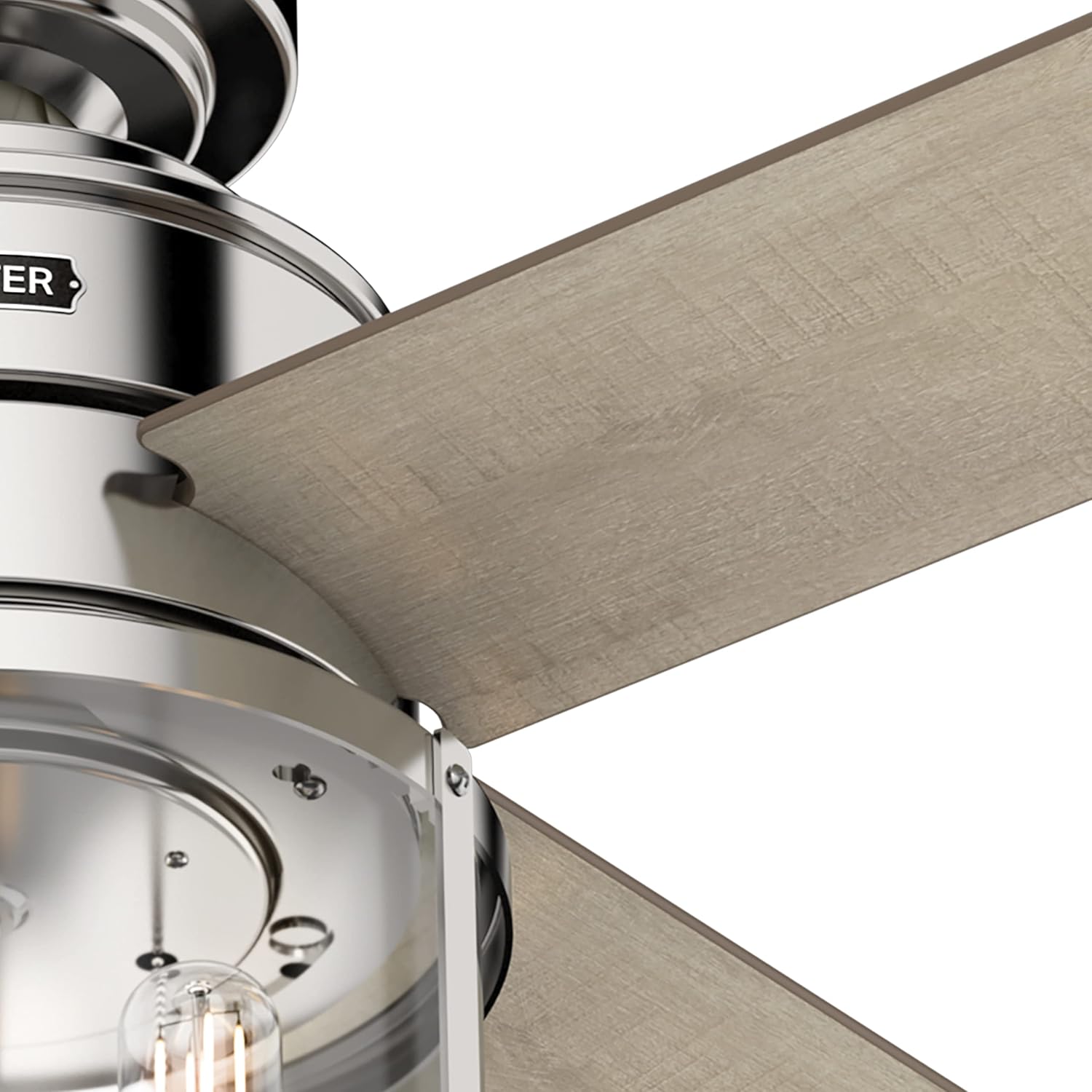 Hunter Fan 52 inch Contemporary Polished Nickel Indoor Ceiling Fan with Light Kit and Pull Chain, Holiday Gift, for Bedroom, Living Room/Family Room, Dining Room, Kitchen, Office (Renewed)