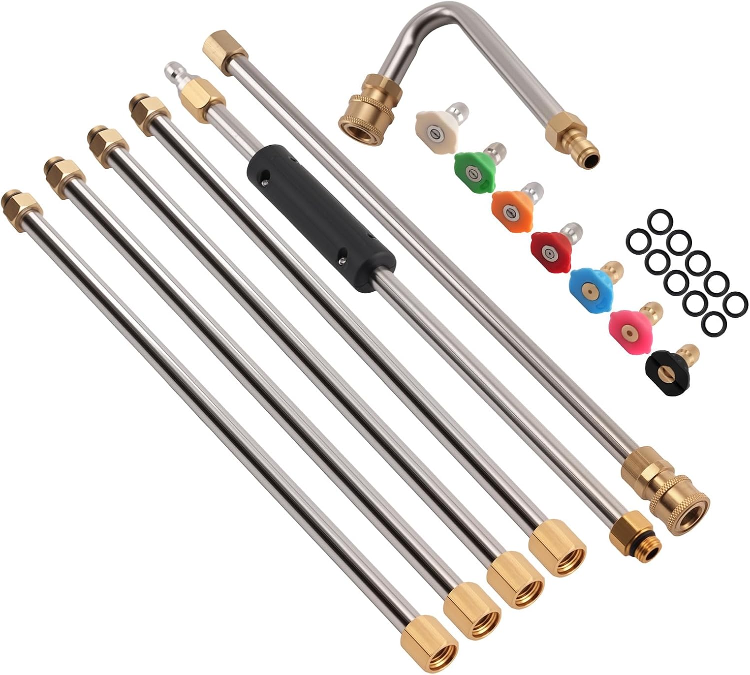 maXpeedingrods Pressure Washer Extension Wand for Gutter Cleaning With 7 Spray Nozzle Tips, 0° 15° 25° 40° 65° Rinse & Soap, 1/4’’Quick Connect 4000 Psi