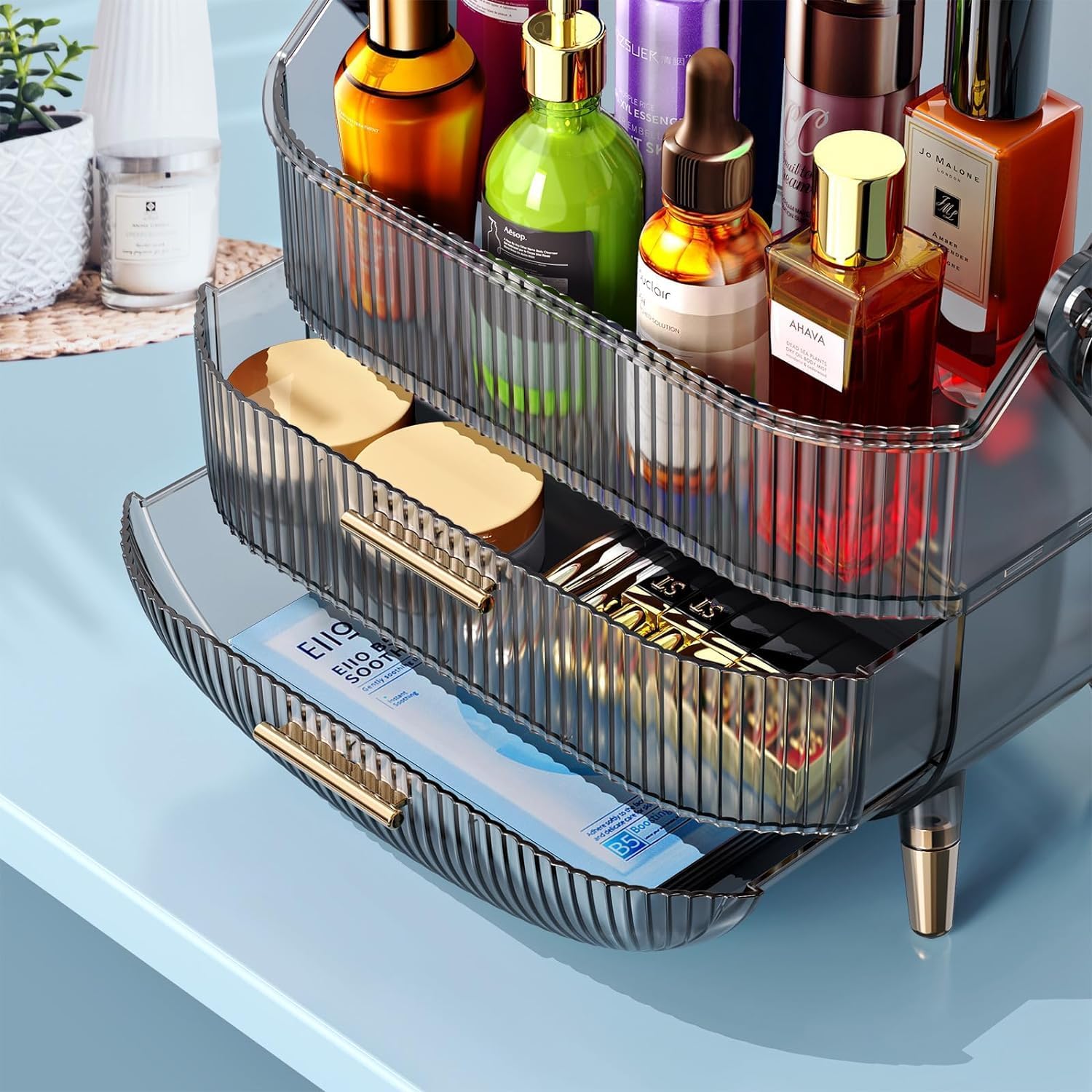 Seafrrzios Hair Tie Organizer Portable Hair Accessory Storage Containers Stackable Hair Tie Bobby Pin Holder Home Cotton Swab Dispenser Hair Accessories Jewelry Organizer Box 4