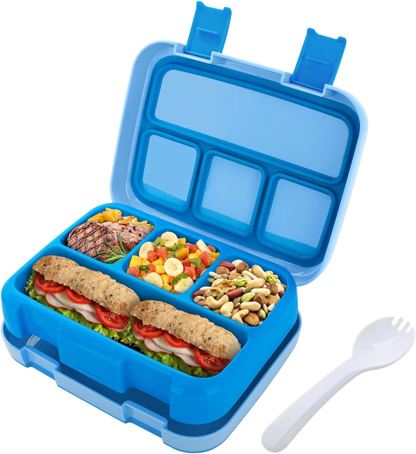Jelife Bento Lunch Box leakproof with 4 Compartments Food Storage Container for Kids Reusable Cutlery for Kids Work Microwave Freezer Dishwash Blue