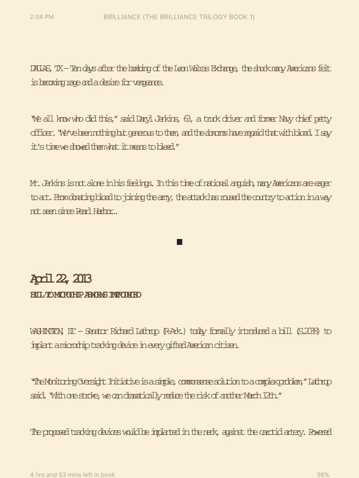 Mostly good yarn. Partly garbled text.